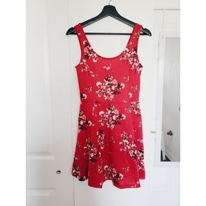 Red Floral A-Line Dress
